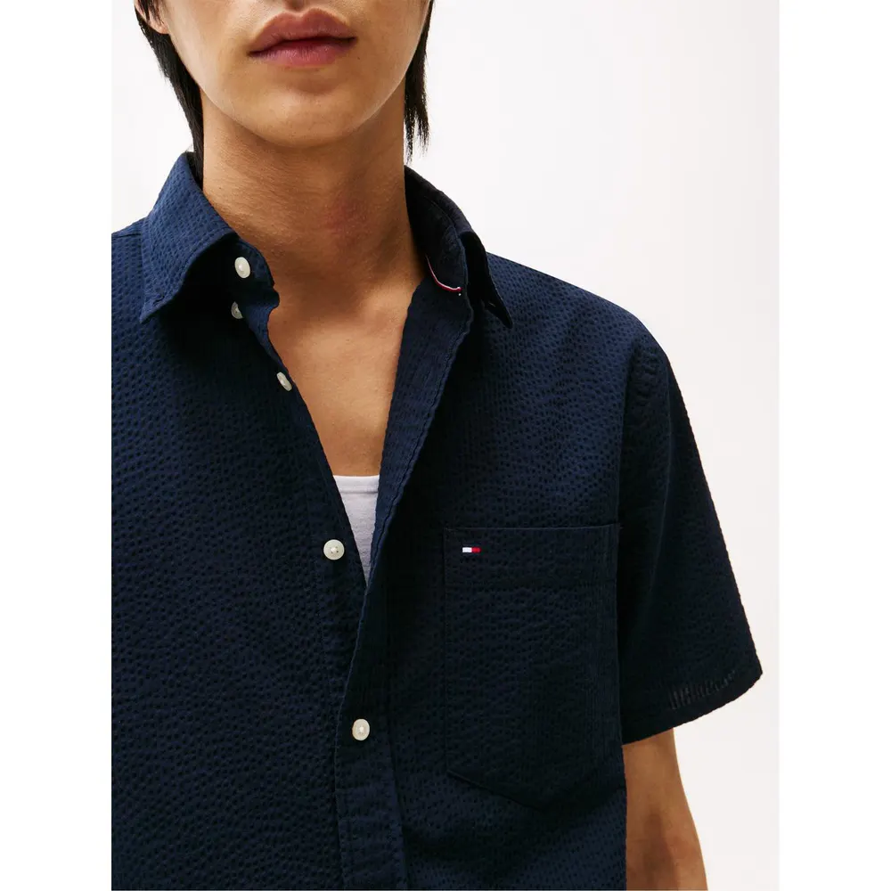 Tommy Hilfiger Seersucker Solid Ss Rf Shirt in Desert Sky, additional product view 3
