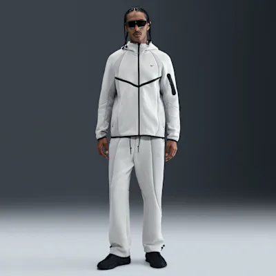 Nike Tech Men's Colour-Block Open-Hem Fleece Trousers - Light Silver/Light Smoke Grey/Black