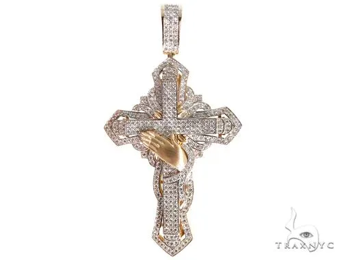 RINA - For Him FACTORY Custom For Him Diamond Cross Crucifix with Praying Hands 64014 in Rose Gold – Pendant