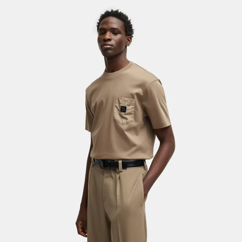 Hugo Men's Dombiro 01 Red Cotton T-Shirt in Med Brown 219, additional product view 2