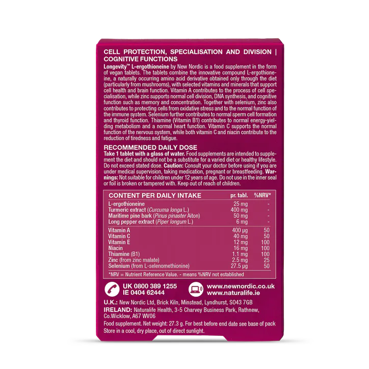 New Nordic Longevity L-ergothioneine Brain Function 30 Tablets detail 2