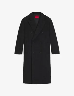 HUGO Double-Breasted Relaxed-Fit Wool-Blend Coat