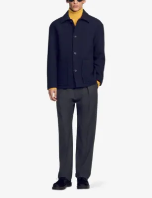 SANDRO Buttoned Wing-Collar Wool-Blend Jacket detail 2