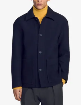 SANDRO Buttoned Wing-Collar Wool-Blend Jacket detail 3