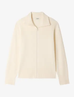 SANDRO Zip-Up Trucker Wool Cardigan - BUTTER CREAM detail 3