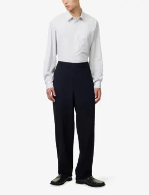 GIORGIO ARMANI Elasticated-Waistband Pinstripe Wool-Trousers in CAVIAR, additional product view 2