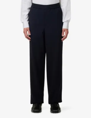 GIORGIO ARMANI Elasticated-Waistband Pinstripe Wool-Trousers in CAVIAR, additional product view 3