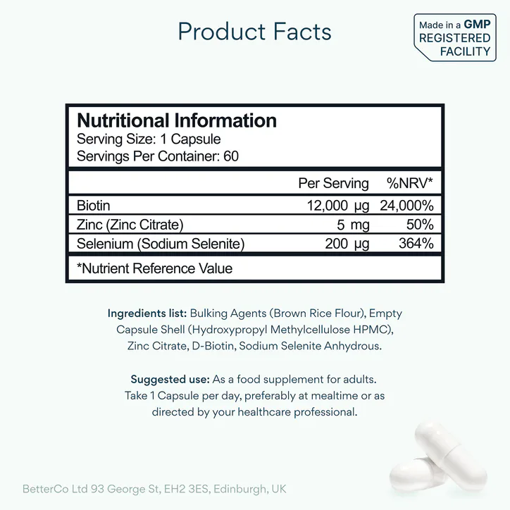 Bettervits Biotin Complex Capsules With Selenium And Zinc 60 Capsules detail 3