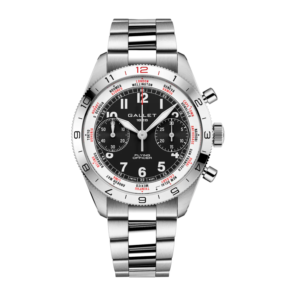 Gallet Flying Officer Chronograph Automatic 40mm Unisex Watch Black Dial