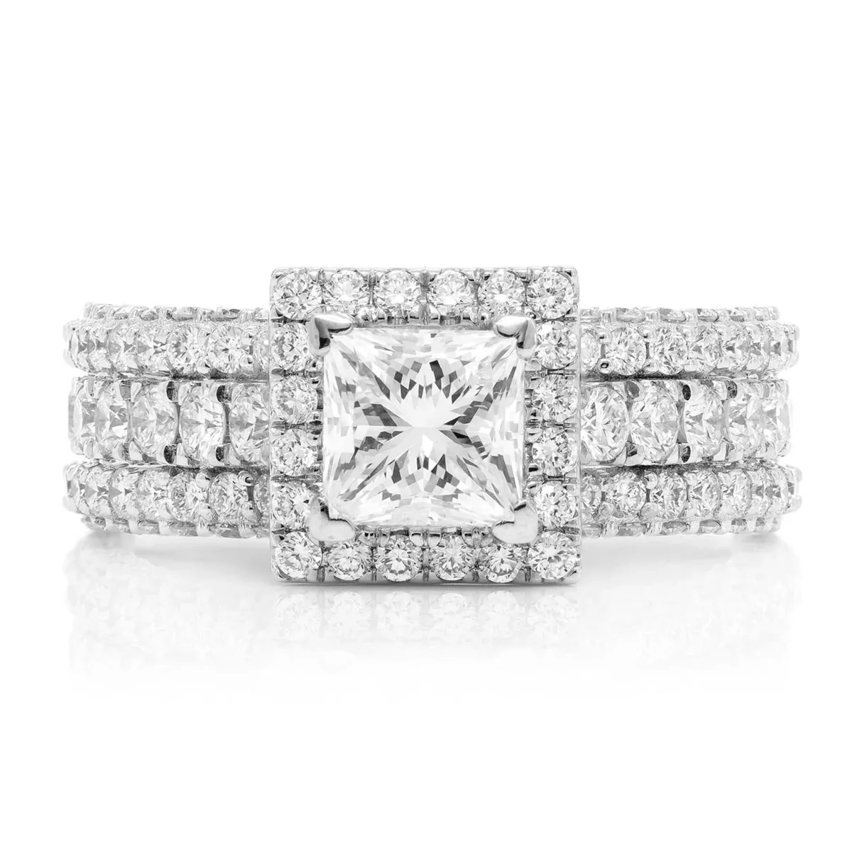 For Him Princess Halo Three Row Diamond Ring in White Gold / Lab Grown Diamond – Ring
