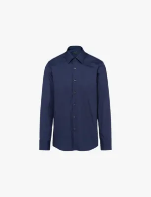 PRADA Collared slim-fit cotton-blend shirt - LIGHT BLUE - 15.75