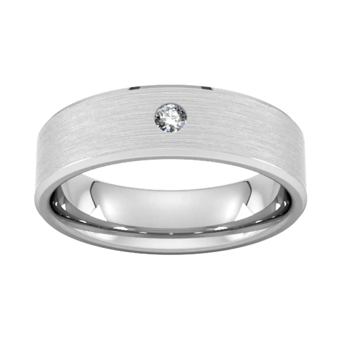 For Him 6mm Brilliant Cut Diamond Set Chamfered Edge Wedding Ring In 9 Carat White Gold