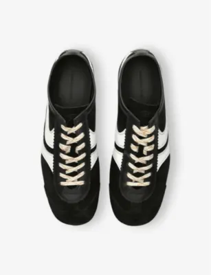 DRIES VAN NOTEN Stripe-Embroidered Suede and Leather Low-Top Trainers - EUR 44 / 10 UK MEN in BLACK, additional product view 2