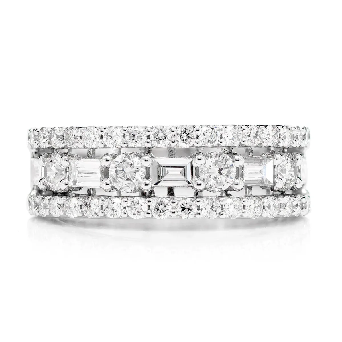For Him Round and Baguette Bridge Diamond Band Ring