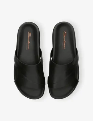 SANTONI Downtime Leather Sandals - EUR 43 / 9 UK MEN in BLACK, additional product view 2