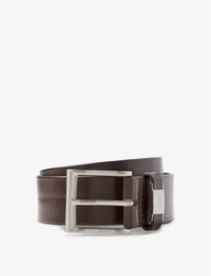 BOSS Business logo-embossed buckle leather belt - DARK BROWN - 32 detail 2
