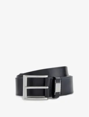 BOSS Business logo-embossed buckle leather belt - DARK BROWN - 32