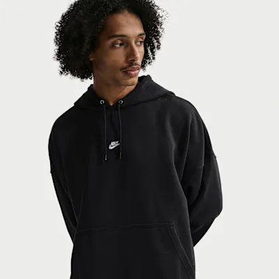 Nike Sportswear Club Men's Oversized French Terry Pullover Hoodie - Black/Black/White