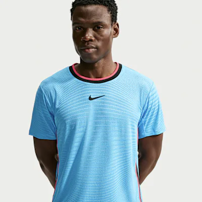 Nike NikeCourt Slam Men's Aero-FIT Short-Sleeve Tennis Top - Baltic Blue/Black