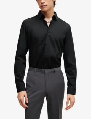 HUGO Slim-fit long-sleeved cotton-poplin shirt - 15.75 detail 3