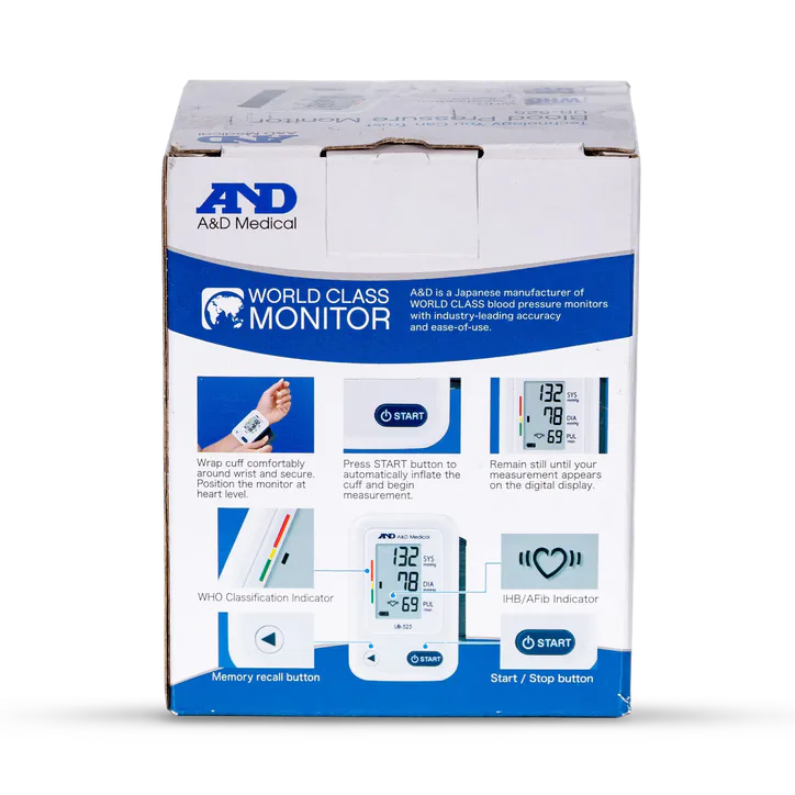 A&D Medical Wrist Blood Pressure Monitor White UB-525 detail 3