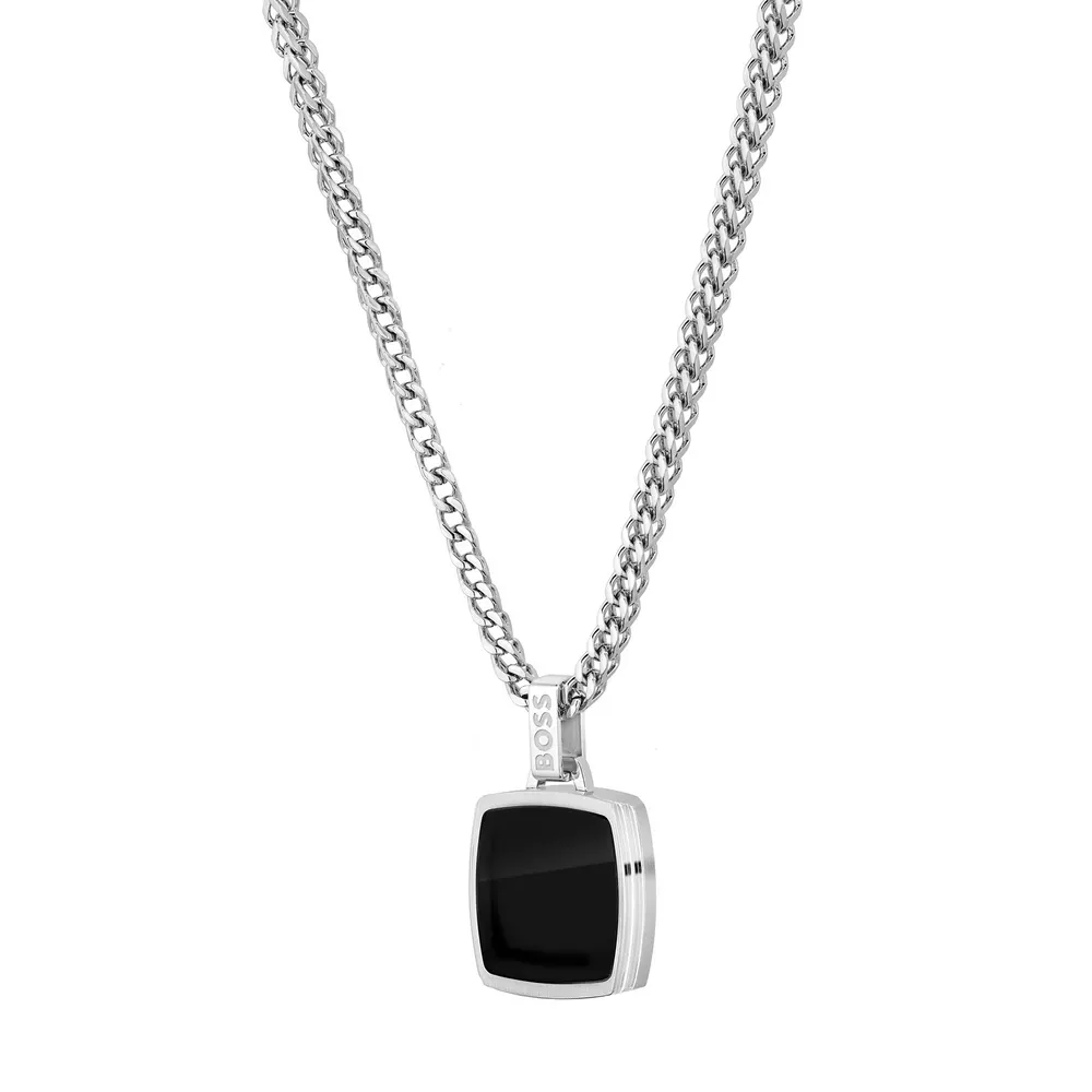 BOSS Gents BOSS Stainless Steel Necklace With a Black Onyx Pendant detail 3