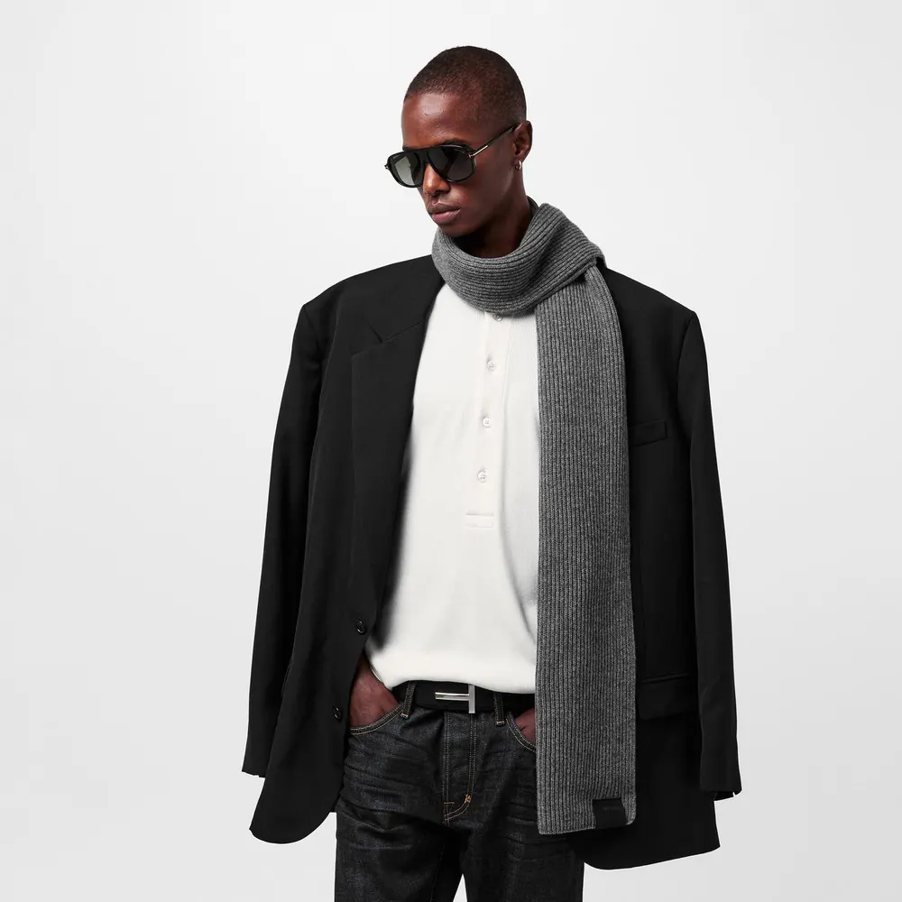 Tom Ford Men's Midweight Scarf in Light Charcoal, additional product view 2