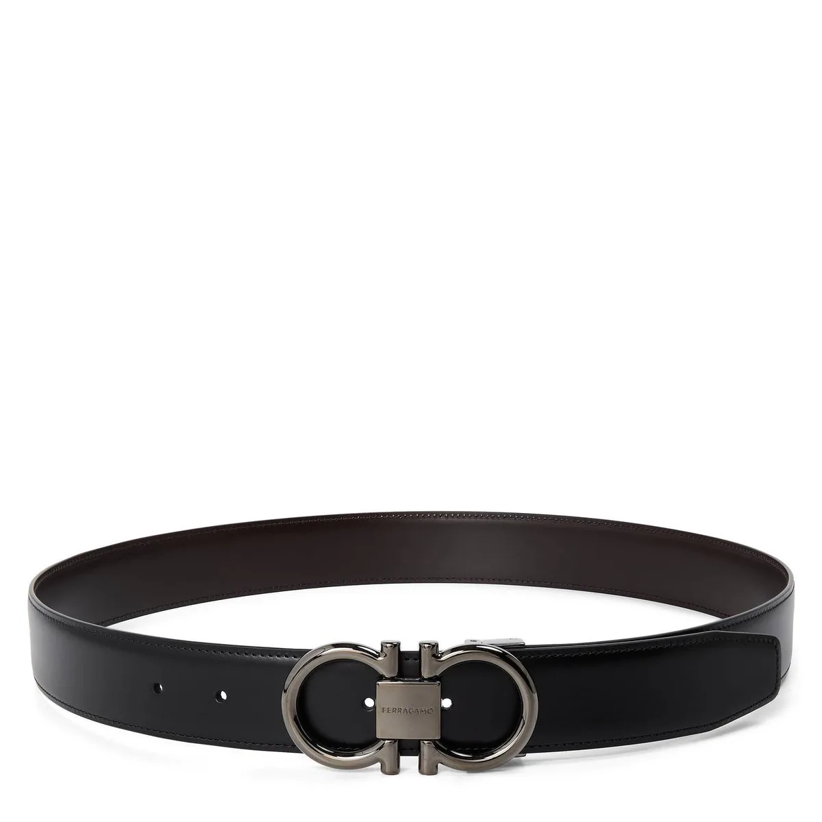 Ferragamo FG Dbl Adjust Belt Sn63 in Nero/Hickory – Accessories