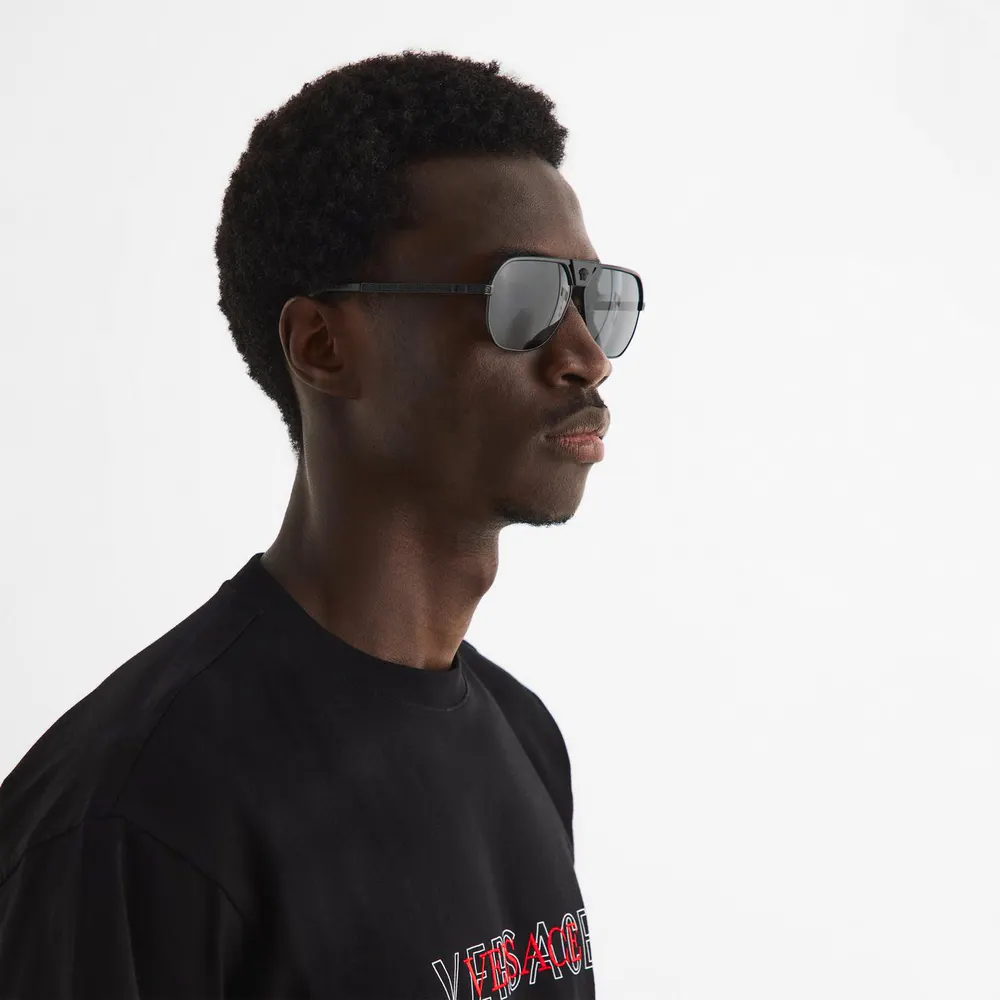 Versace Men's 0VE2294 Aviator Sunglasses in Black/Dark Grey, additional product view 3