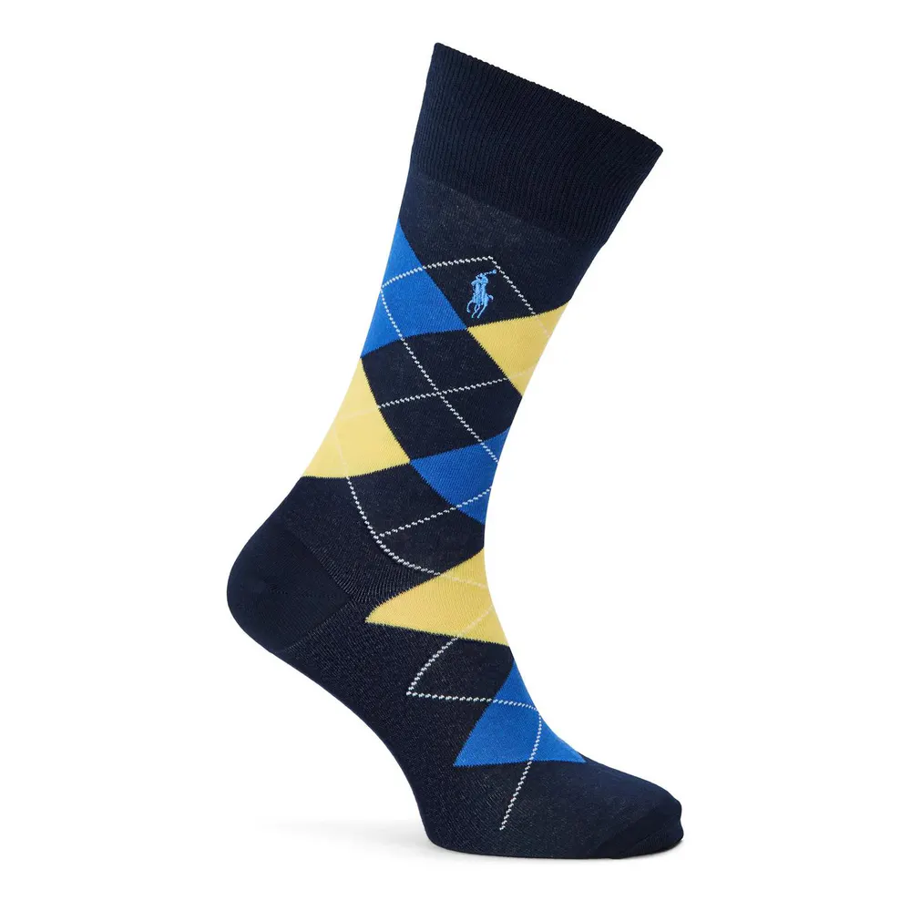 Polo Ralph Lauren Mens 3-Pack Oxford Crew Socks in Nvy/Yellow/Blue, additional product view 2