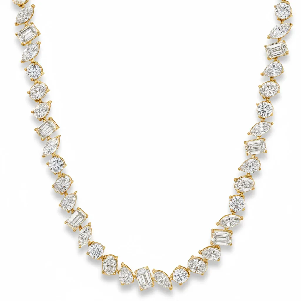AHMED - MOON JEWELRY Multi Shape Diamond Tennis Chain 71101 in Yellow Gold – Necklaces