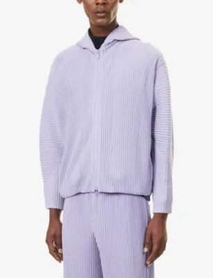 HOMME PLISSE ISSEY MIYAKE July Pleated Knitted Hoody in 80-purple Hued, additional product view 3