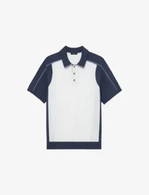 REISS Claremont Colour-Block Knitted Polo Shirt - WHITE AIRFORCE BLUE detail 2