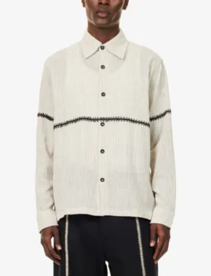 KARTIK RESEARCH Rabari Stripe Cotton Shirt in WHITE/ BLACK, additional product view 3