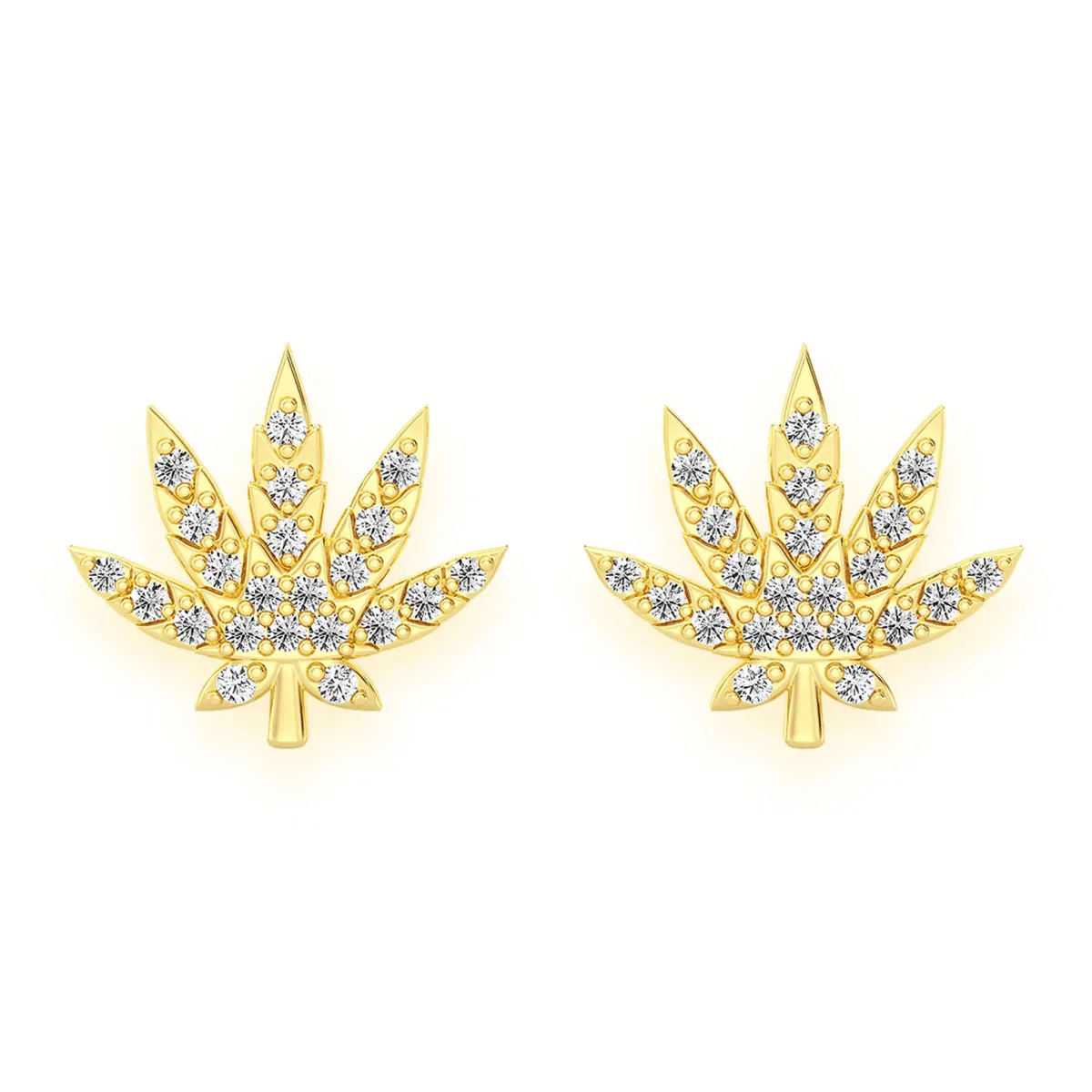 For Him Cannabis Leaf Diamond Studs in Standard / Rose Gold / Natural Diamond – Earring