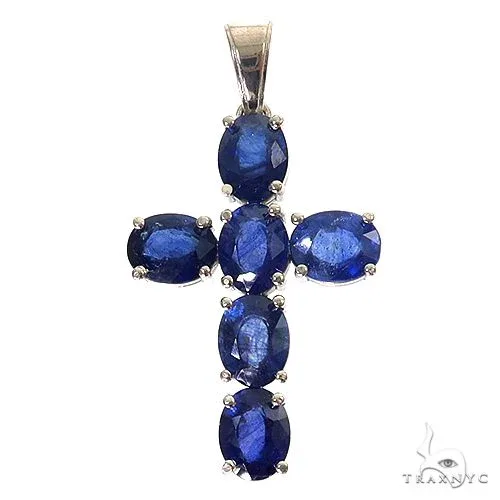 MARYAM - For Him SILVER Celestial Blue Oval Sapphire Cross .925 Silver 69645 – Pendant