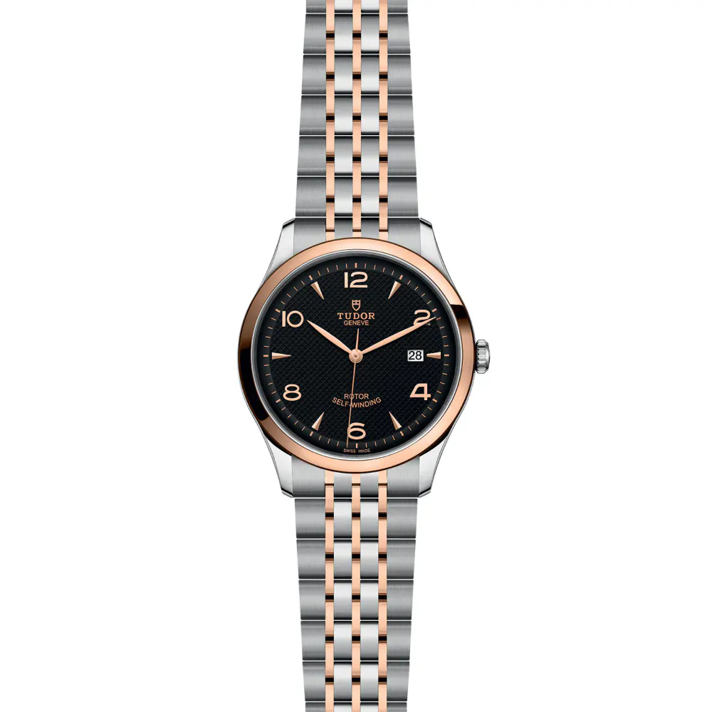 Tudor 1926 41mm Mens Watch Steel Case Rose Gold Bezel Black Dial detail 2