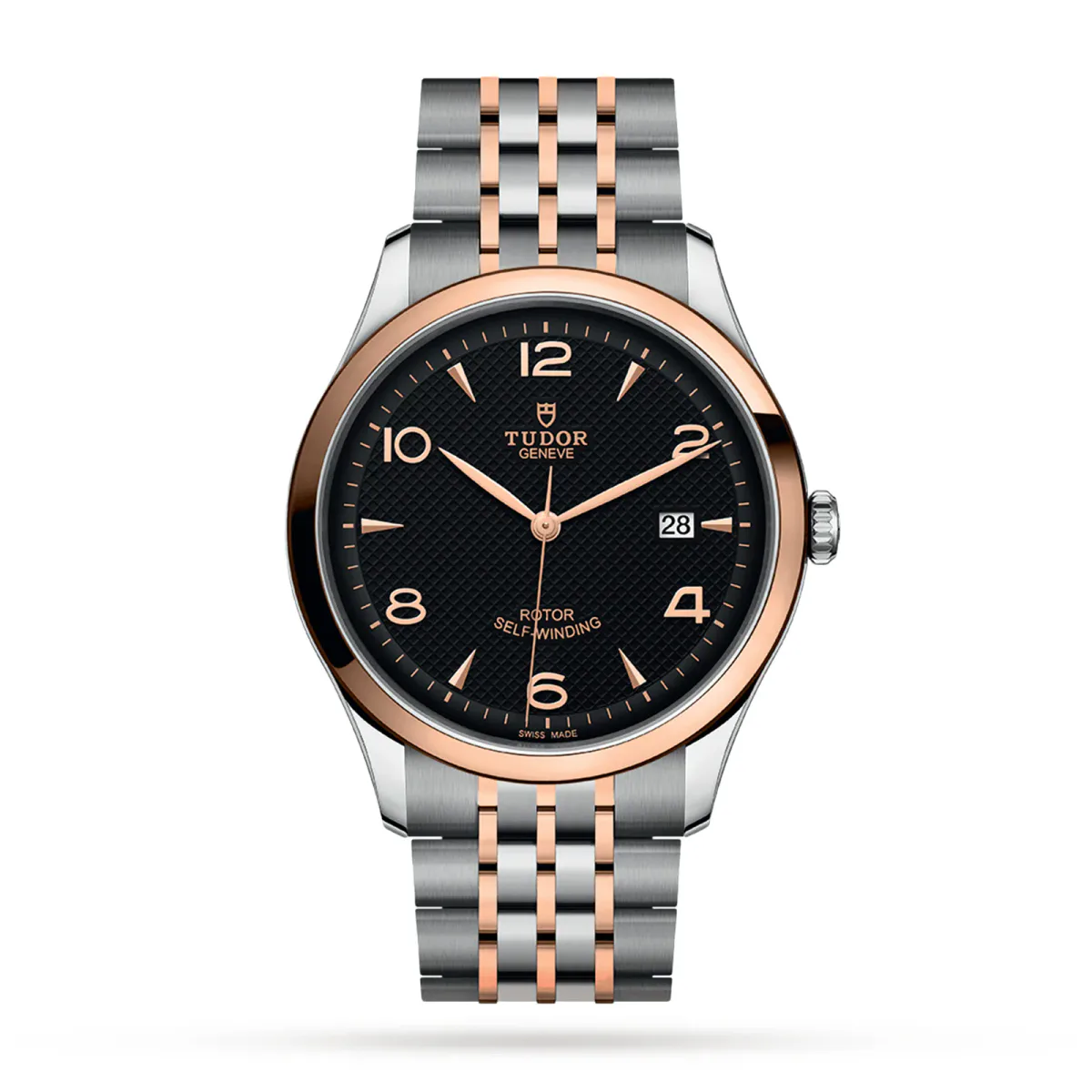 Tudor 1926 41mm Mens Watch Steel Case Rose Gold Bezel Black Dial