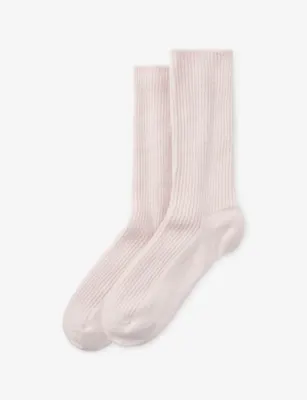 THE WHITE COMPANY Ribbed Cashmere Bed Socks - SlvrGryMrl in PALE PINK – Mens | Underwear & socks | Socks | Plain Socks