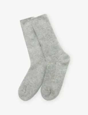 THE WHITE COMPANY Ribbed Cashmere Bed Socks - SlvrGryMrl in Camel, additional product view 2