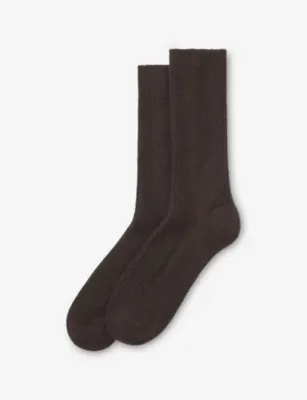 THE WHITE COMPANY Ribbed Cashmere Bed Socks - SlvrGryMrl in Camel, additional product view 3