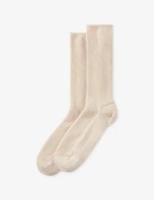 THE WHITE COMPANY Ribbed Cashmere Bed Socks - SlvrGryMrl in Camel – Mens | Underwear & socks | Socks | Plain Socks