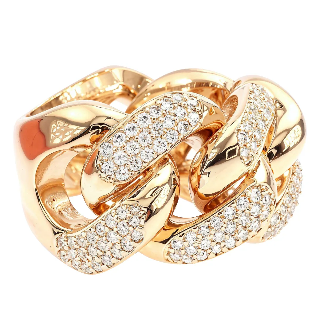 RINA - For Him FACTORY 14K Yellow Gold 17mm 3 Row Diamond Miami Cuban Ring 65028 in Rose Gold / 11 – Ring