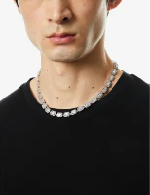 DARKAI Tennis baguette-stone 18ct white gold-plated brass and stainless-steel necklace detail 2