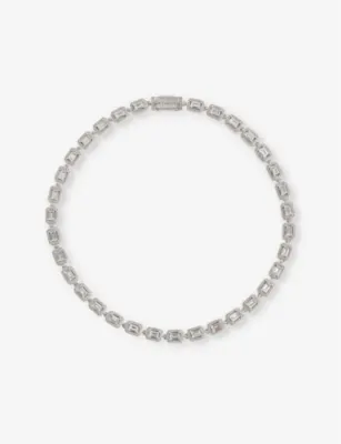 DARKAI Tennis baguette-stone 18ct white gold-plated brass and stainless-steel necklace