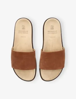 BRUNELLO CUCINELLI Wide-Strap Suede Sliders - 5 in GREY/M.CMB, additional product view 2