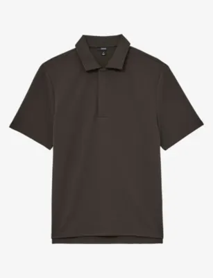 REISS Reed Micro-Waffle Short-Sleeve Stretch-Jersey Polo - BROWN