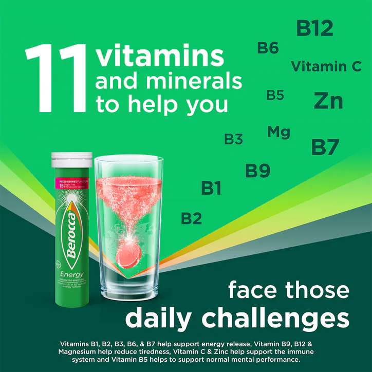 Berocca Energy Effervescent Tablets Mixed Berries Flavour 45 Tablets, additional product view 2