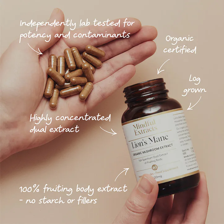 Mindful Extracts Organic Lion’s Mane Mushroom Extract 60 Vegan Capsules detail 2