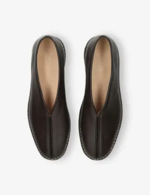 LEMAIRE Piped Leather Slippers - EUR 44 / 10 UK MEN in Dark Brown, additional product view 2